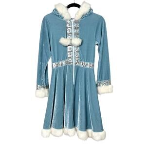 Chasing Fireflies Girls Blue Velvet w/ Faux Fur Ice Princess Dress Size 14